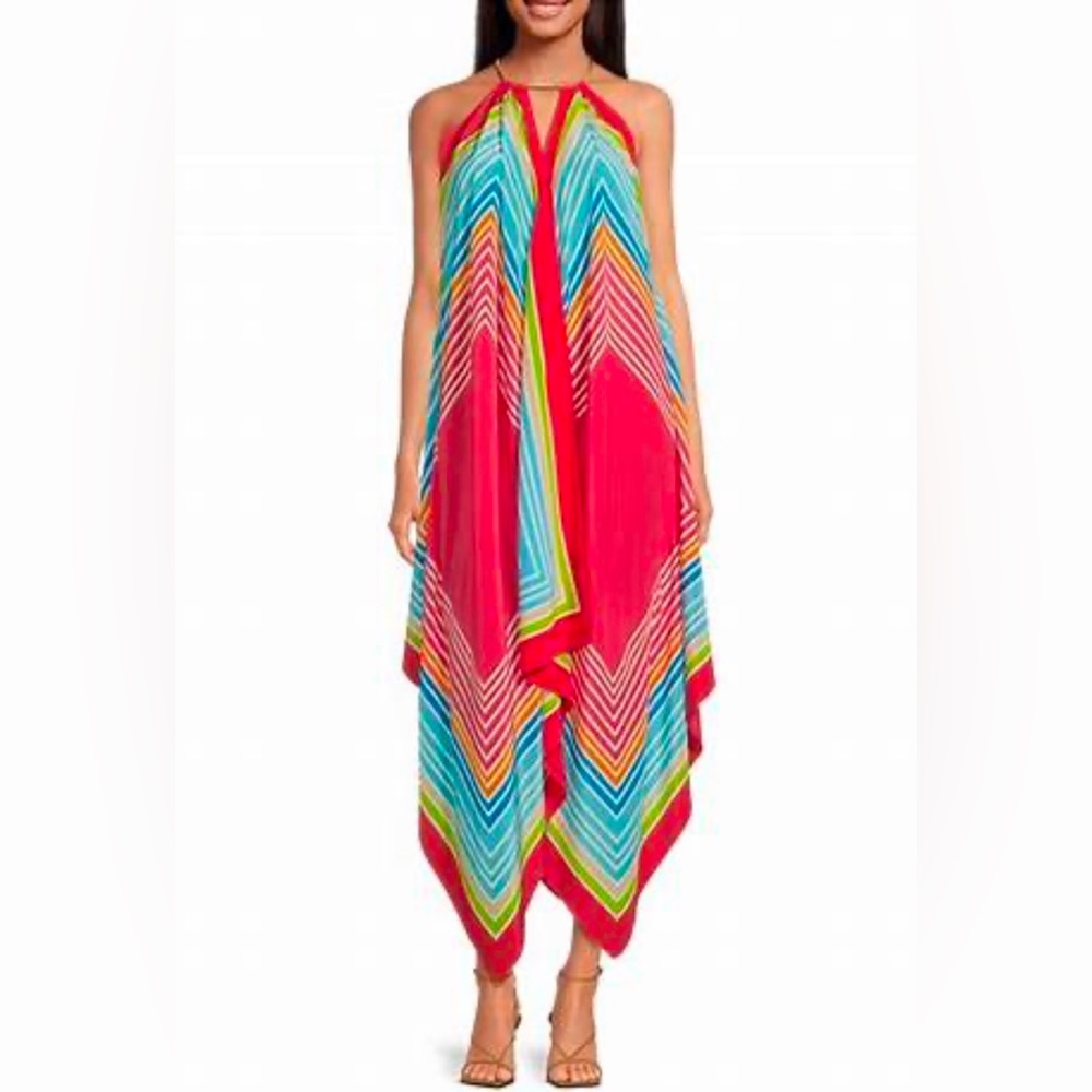 Trina Turk Justinian Handkerchief Halter Maxi Dress